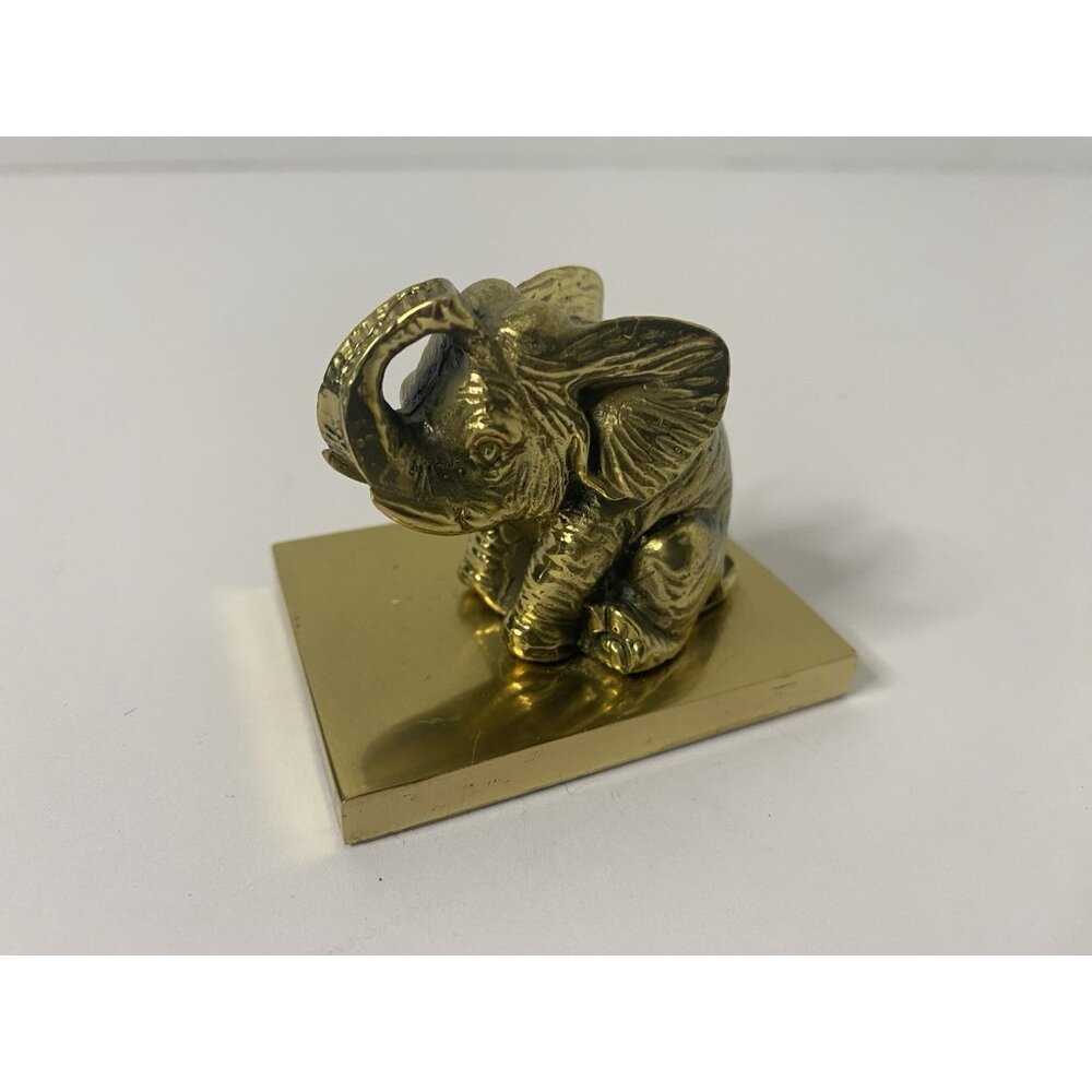 Brass Elephant On Base Baby Trunk‎ Up Good Luck Vintage Animal Home Decor